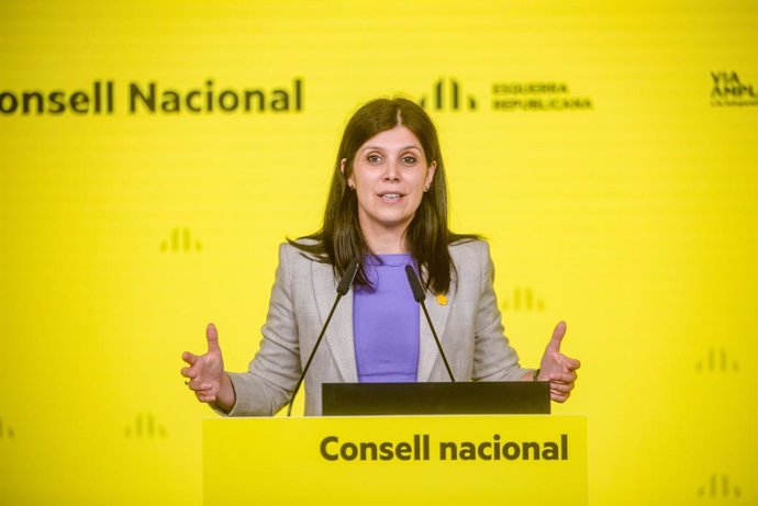 La secretria general adjunta i portaveu d'ERC, Marta Vilalta, durant la seva intervenció telemtica en el Consell Nacional d'ERC.