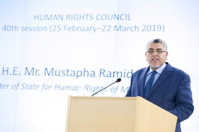 Archivo - HANDOUT - 25 February 2019, Switzerland, Geneva: Moroccan Minister of State of Human Rights Mustafa Ramid, speaks during the opening of the 40th session of the UN Human Rights Council. Photo: Violaine Martin/UN Geneva/dpa - ATTENTION: editoria