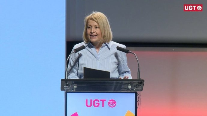 La secretaria de políticas sociales, empleo y Seguridad Social de UGT, Mari Carmen Barrera, durante su intervención en el 43 Congreso Confederal de UGT.