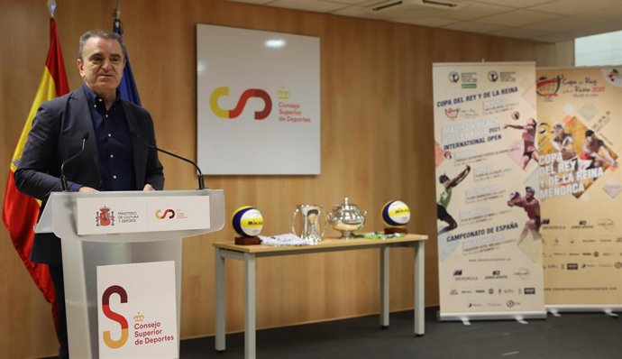 El presidente del CSD, José Manuel Franco, en la presentación del Madison Beach Volley Tour 2021. 