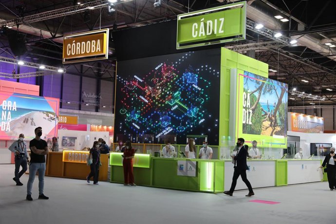 Puestos informativos sobre Cádiz y Córdona, dentro de la sección dedicada a Andalucía, en Fitur 2021, a 19 de mayo de 2021, en IFEMA, Madrid, (España). 