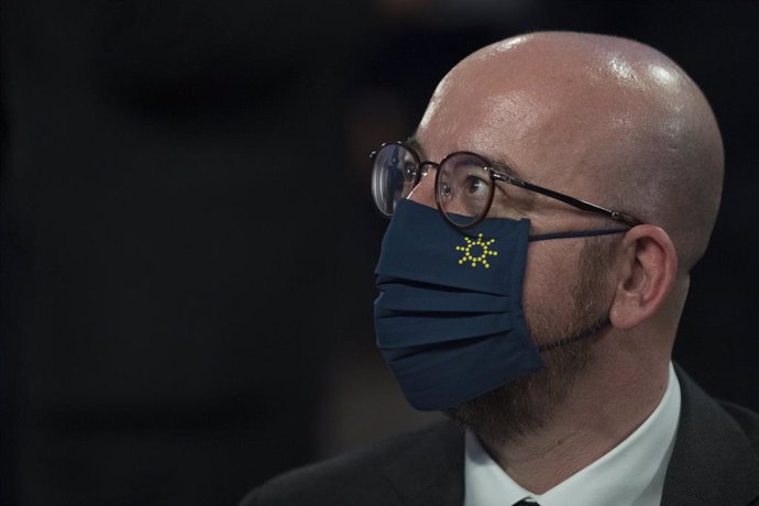 HANDOUT - 07 May 2021, Portugal, Porto: European Council Charles Michel attends the EU Social Summit at Alfandega Congress Center. Photo: Jorge Guerrero/EUROPEAN PARLIAMENT/dpa - ATTENTION: editorial use only and only if the credit mentioned above is re