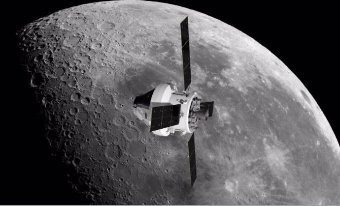 Ilustración de nave espacial Artemis en órbita lunar