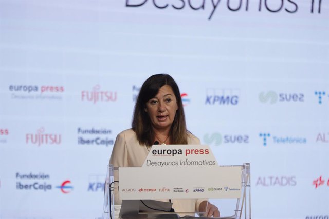 La presidenta del Govern de les Illes Balears, Francina Armengol, intervé en un Esmorzar Informatiu d'Europa Press, 20 de maig del 2021.