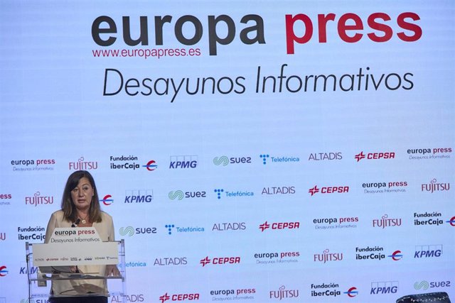 La presidenta del Govern de Baleares, Francina Armengol, interviene en un Desayuno Informativo de Europa Press, a 20 de mayo de 2021, en el Auditorio El Beatriz Madrid, Madrid, (España). Su aparición se produce un día después de informar que Baleares no e