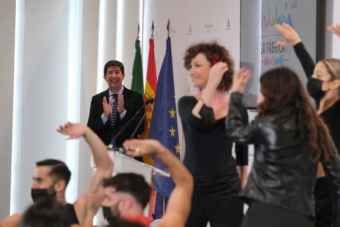 El vicepresidente de la Junta y consejero de Turismo, Juan Marín, en la presentación de Antonio Banderas como nueva imagen de Turismo Andaluz.