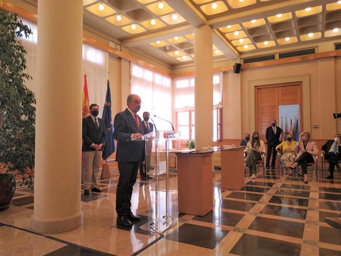 El presidente de Aragón, Javier Lambán, este jueves en Zaragoza.