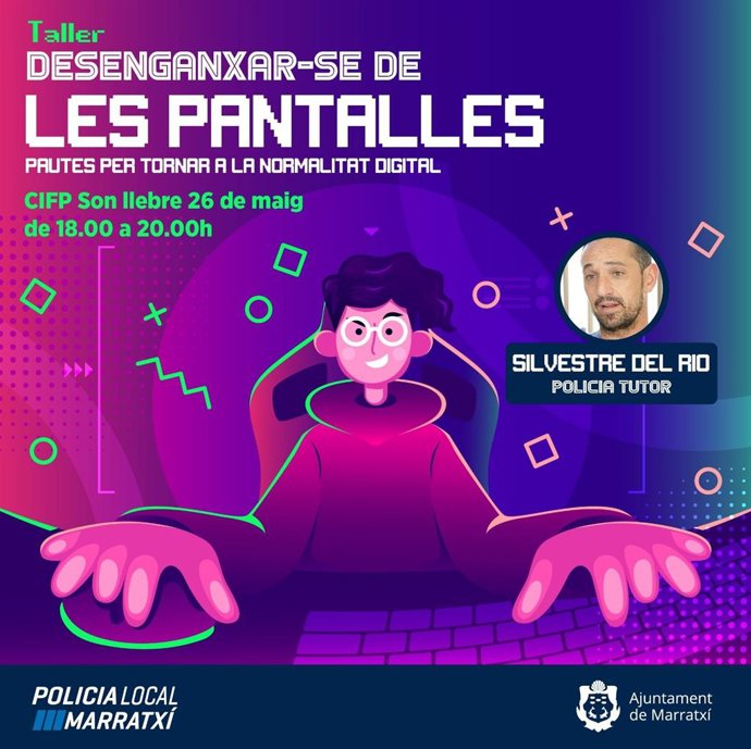 Cartel del taller 'Desenganxar-se de les pantalles' organizado por el ayuntamiento de Marratxí