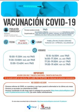 Gráfico con cita y horarios del 25 de mayo en el Mulitusos de Salamanca.