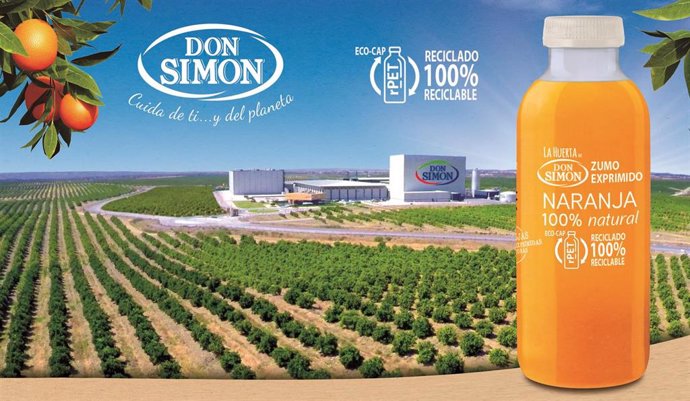 Nuevo envase para el zumo exprimido de Don Simon, elaborado con rPET 100% reciclado y 100% reciclable