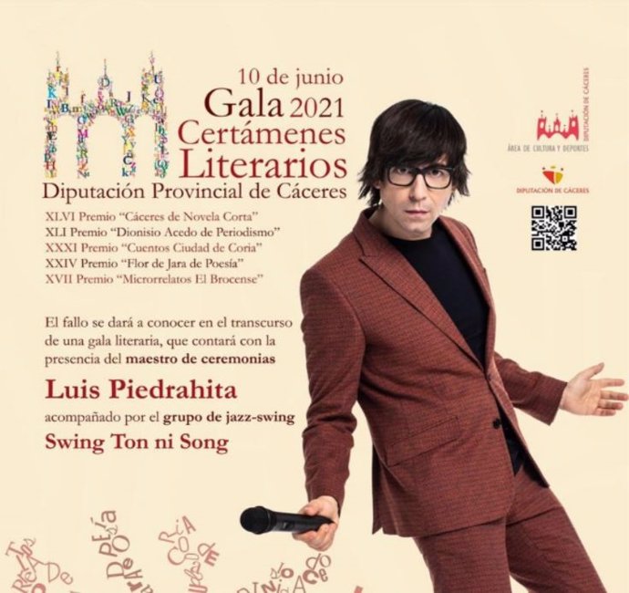 Luis Piedrahita presenta la gala de los certámenes literarios de la Diputación de Cáceres que se dan a conocer el 10 de junio