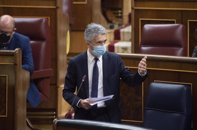 El ministro del Interior, Fernando Grande-Marlaska, interviene en una sesión de control al Gobierno