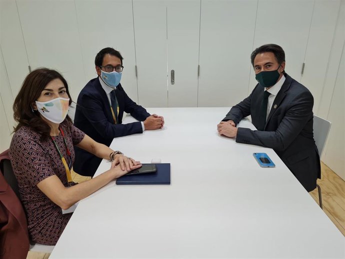 El conseller de Modelo Económico, Turismo y Trabajo, Iago Negueruela, y la directora general de Turismo, Rosana Morillo, en una reunión con el director de la Asociación Internacional de Líneas de Cruceros en España (CLIA), Alfredo Serrano.