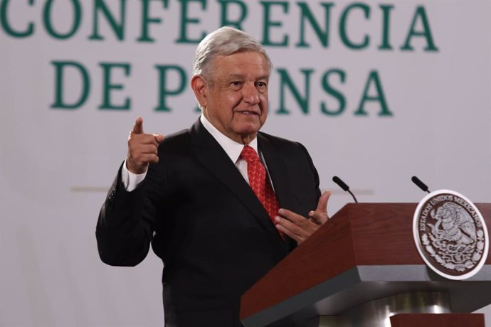 21 May 2021, Mexico, Mexico City: Mexican President Andres Manuel Lopez Obrador speaks during his daily press conference at the National Palace. Photo: Carlos Mejaa/El Universal via ZUMA Wire/dpa