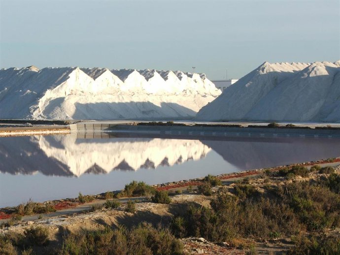 Montañas de salinas en el Parque Regional Salinas y Arenales de San Pedro del Pinatar (Murcia)