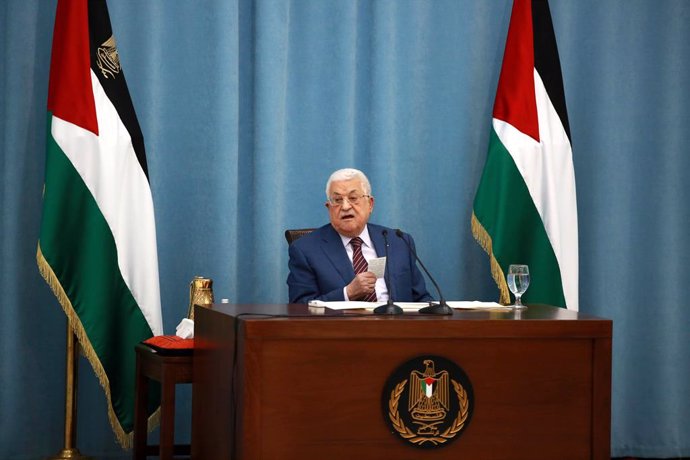 12 May 2021, Palestinian Territories, Ramallah: Palestinian President Mahmoud Abbas speaks during an emergency meeting of the PLO executive committee and Fatah Central Committee in the West Bank City of Ramallah. Photo: Issam Rimawi/APA Images via ZUMA 
