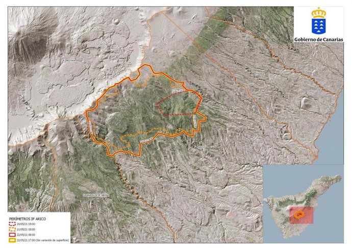 Perímetro del incendio de Arico hasta las 17.00 horas de este sábado