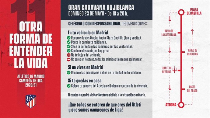 Cartel del Atlético de Madrid invitando a celebrar en coche la victoria de la Liga