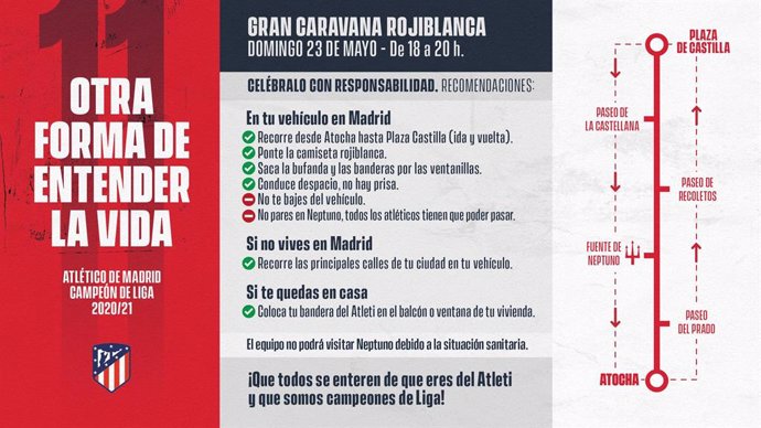 Cartel del Atlético de Madrid invitando a celebrar en coche la victoria de la Liga