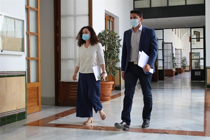 Archivo - La portavoz parlamentaria de Adelante, Inmaculada Nieto, y el portavoz de la confluencia en la comisión de Presidencia, Ismael Sánchez, en una foto de archivo.