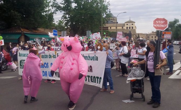 Varios cientos de personas demandan en Toledo la moratoria de proyectos de ganadería industrial al Gobierno de C-LM.