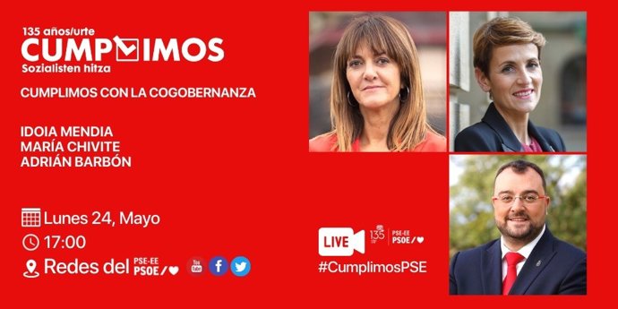 Cartel con los actos por el 135 aniversario del Partido Socialista de Euskadi