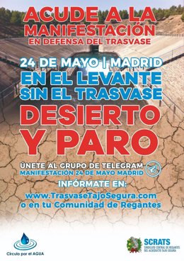 Agua.- Regantes murcianos escenificarán este lunes en Madrid su protesta contra el "recorte" de caudal del trasvase