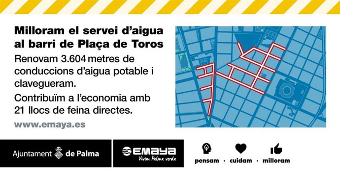 Obras de renovación de la red de agua potable y alcantarillado en el barrio de Plaza de Toros.