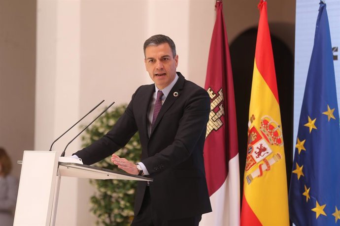 El presidente del Gobierno, Pedro Sánchez, durante un acto institucional en el Palacio de Fuensalida de Toledo