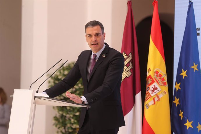 El presidente del Gobierno, Pedro Sánchez, durante un acto institucional en el Palacio de Fuensalida de Toledo