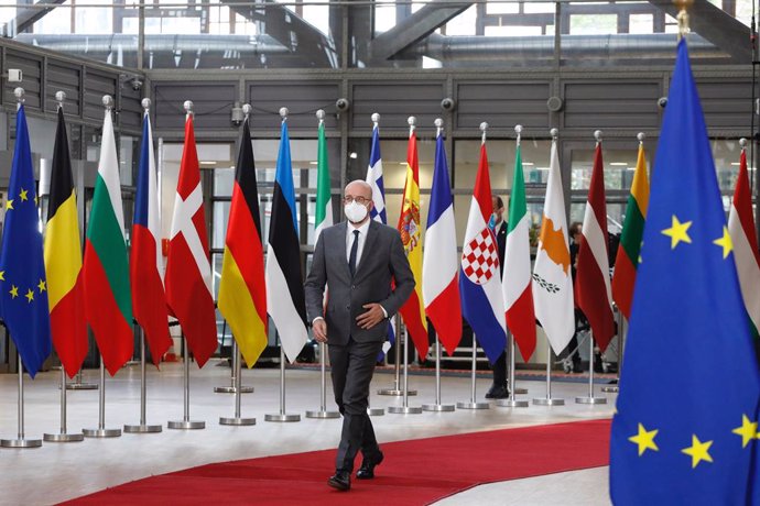 HANDOUT - 24 May 2021, Belgium, Brussels: European Council President Charles Michel arrives for a special EU summit. Photo: Dario Pignatelli/EU Council/dpa - ATTENTION: editorial use only and only if the credit mentioned above is referenced in full