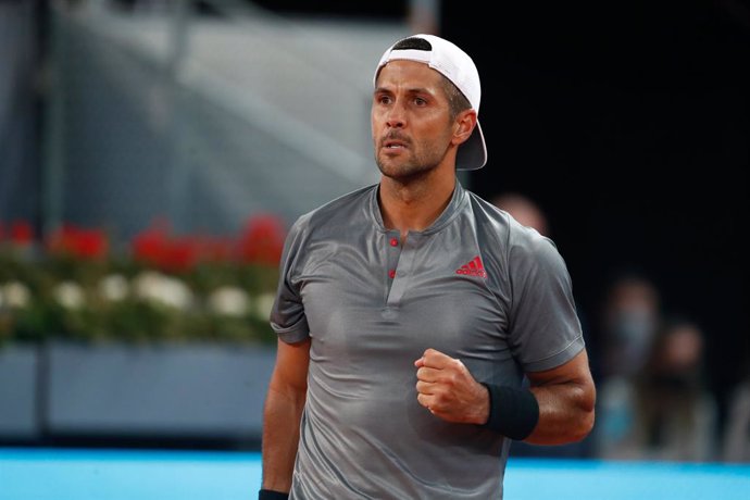 Fernando Verdasco of Spain in action during his Men's Singles match, round of 64, against Cristian Garin of Chile on the ATP Masters 1000 - Mutua Madrid Open 2021 at La Caja Magica on May 3, 2021 in Madrid, Spain.