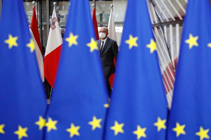 HANDOUT - 24 May 2021, Belgium, Brussels: European Council President Charles Michel arrives for a special EU summit. Photo: Dario Pignatelli/EU Council/dpa - ATTENTION: editorial use only and only if the credit mentioned above is referenced in full