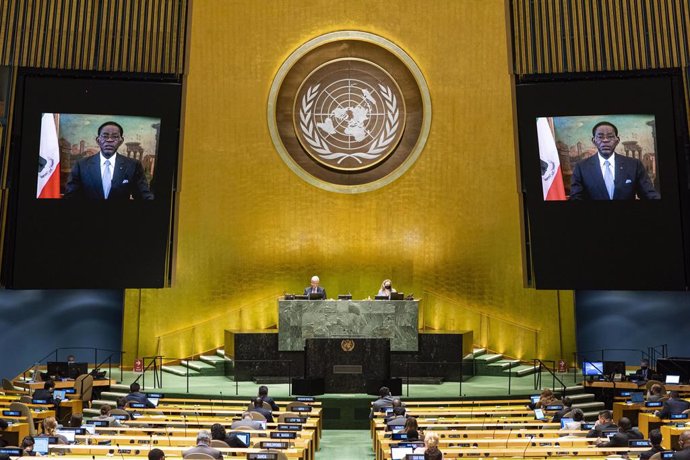 Archivo - Teodoro Obiang, presidente de Guinea Ecuatorial, habla en la Asamblea General de la ONU