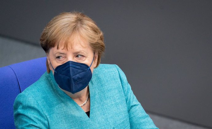 19 May 2021, Berlin: German Chancellor Angela Merkel attends a plenary session of the German Bundestag focusing on the current conflict in the Middle East. Photo: Kay Nietfeld/dpa