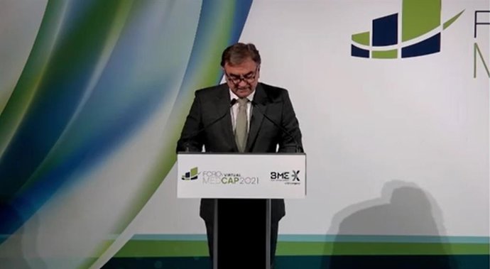 El consejero delegado de Bolsas y Mercados Españoles (BME), Javier Hernani, en el Foro virtual Medcap 2021.