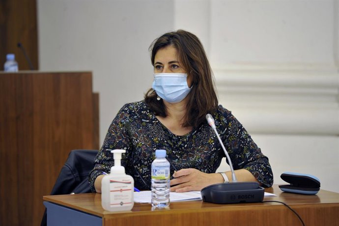 La directora general de Financiación Autonómica y Fondos Europeos, Lourdes Hernández, en su comparecencia en la Asamblea