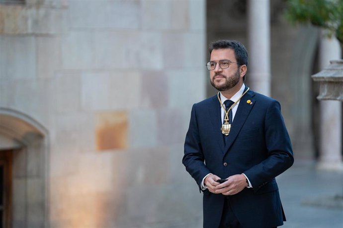 El hasta ahora vicepresidente del Govern, Pere Aragons, toma posesión como 132 presidente de la Generalitat de Catalunya, en el Pati dels Tarongers del Palau de la Generalitat, a 24 de mayo de 2021, en Barcelona, Catalunya (España). La ceremonia, a la 