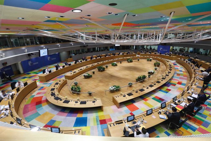 HANDOUT - 25 May 2021, Belgium, Brussels: Ageneral view during a round table meeting on the second day of a special EU summit. Photo: Dario Pignatelli/EU Council/dpa - ATTENTION: editorial use only and only if the credit mentioned above is referenced i