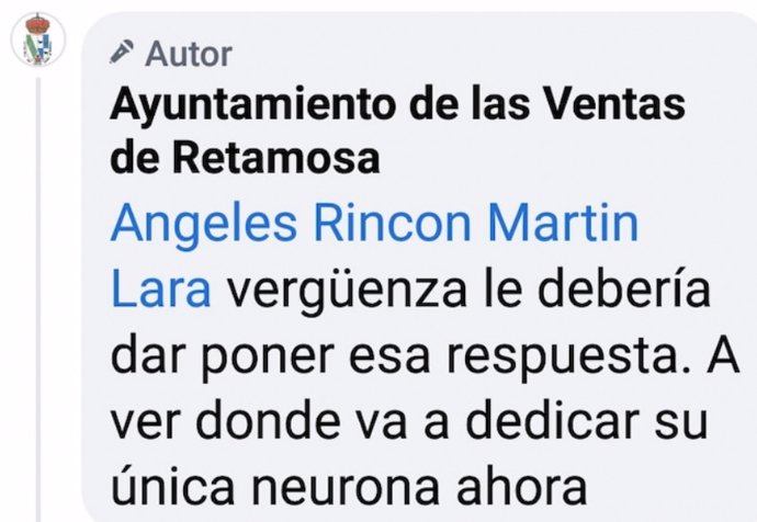 Vox pide explicaciones al Ayuntamiento de Las Ventas de Retamosa por acusar a su edil vía Facebook de tener sólo una neurona