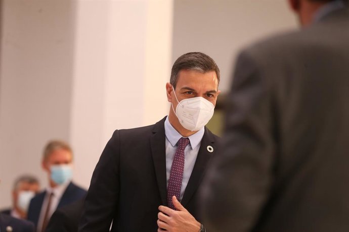 El presidente del Gobierno, Pedro Sánchez, durante la presentación del acto 'Haciendo de España un polo industrial del hidrógeno verde en Europa', a 24 de mayo de 2021, en Toledo, Castilla-La Mancha, (España). Este encuentro está convocado para dar a co
