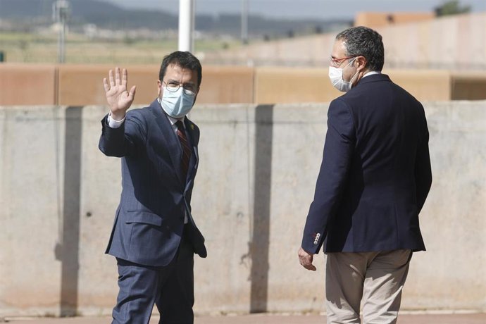 El presidente de la Generalitat, Pere Aragons, a su llegada a la cárcel de Lledoners para visitar a los presos del 1-O.