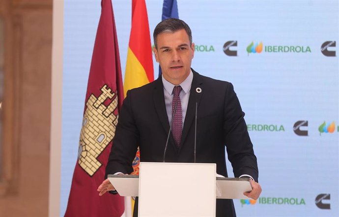 El presidente del Gobierno, Pedro Sánchez, interviene en la presentación del acto 'Haciendo de España un polo industrial del hidrógeno verde en Europa', a 24 de mayo de 2021, en Toledo, Castilla-La Mancha, (España).