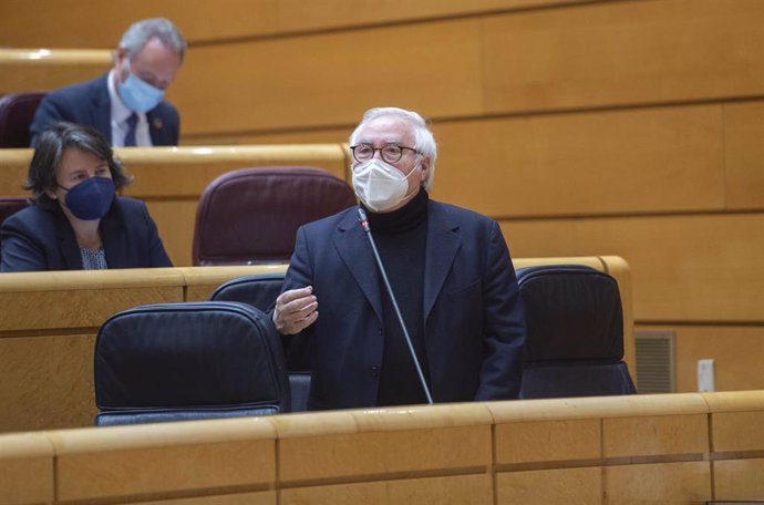 El ministro de Universidades, Manuel Castells, durante la sesión de control al Gobierno en el Senado este martes 25 de mayo de 2021