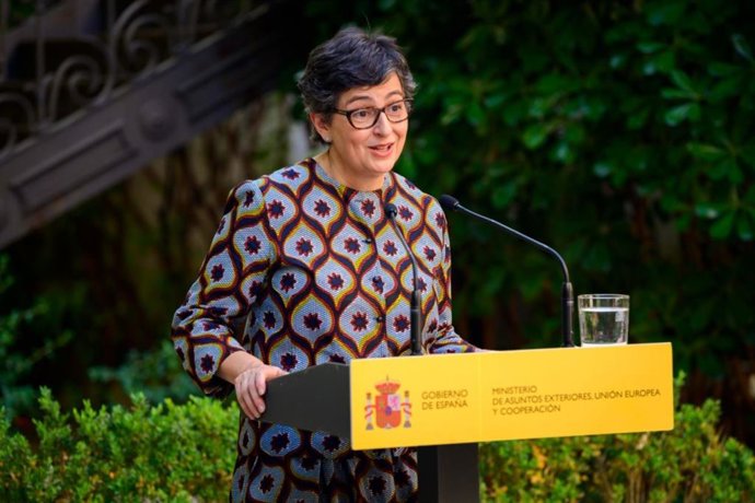 La ministra de Asuntos Exteriores, UE y Cooperación, Arancha González Laya, durante la celebración del Día de África, en el Palacio de Viana.