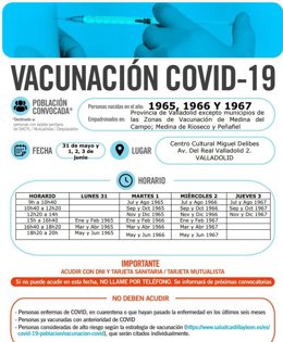 Convocatoria a la vacunación en Valladolid de personas nacidas entre 1965 y 1967.
