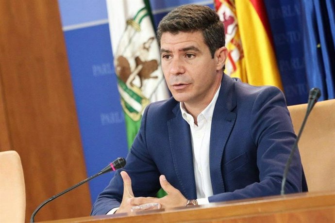 El portavoz de Cs en el Parlamento de Andalucía, Sergio Romero, este miércoles en rueda de prensa.