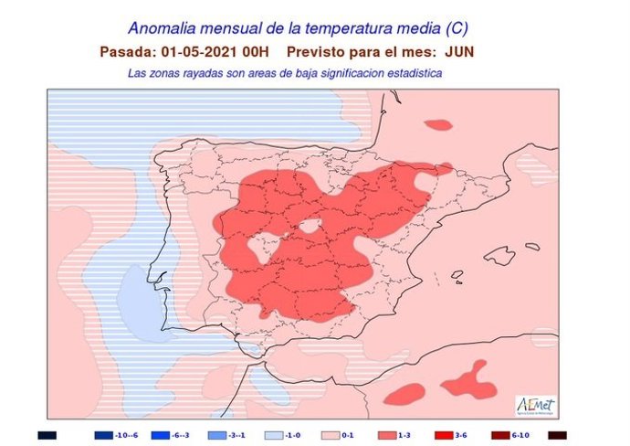 Mapa elaborado por la Aemet sobre la previsión meteorológica en CyL para los próximos diez días