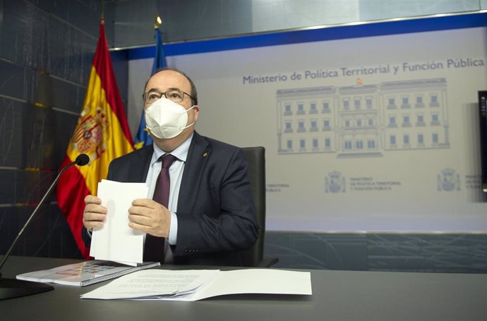 El ministro de Política Territorial y Función Pública, Miquel Iceta, durante la presentación del documento Orientaciones para el cambio, a 26 de mayo de 2021, en Madrid (España). Este documento es resultado del debate y la participación de un total de