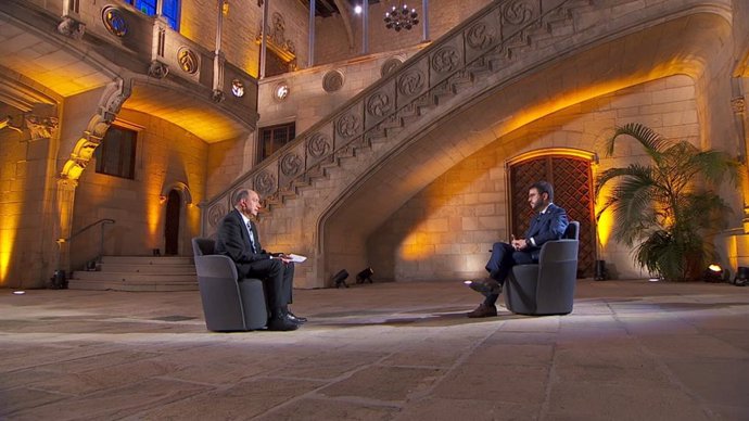 Entrevista de Tv3 al president de la Generalitat, Pere Aragons, aquest dimecres 26 de maig de 2021 en el Palau de la Generalitat.